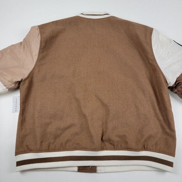 PacSun Brown Patchwork Letterman Varsity Bomber Jacket Oversized M/L Unisex NWT - Picture 12 of 12